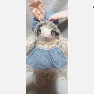 Bunny Rabbit Handmade Easter Doll Blue Bonnet Dress Vintage Style Soft Plush USA